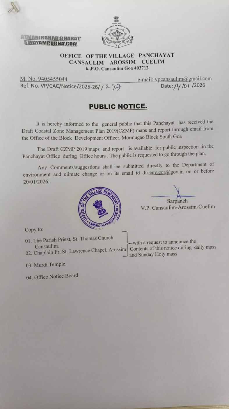 Panchayat public notice on draft CZMP maps