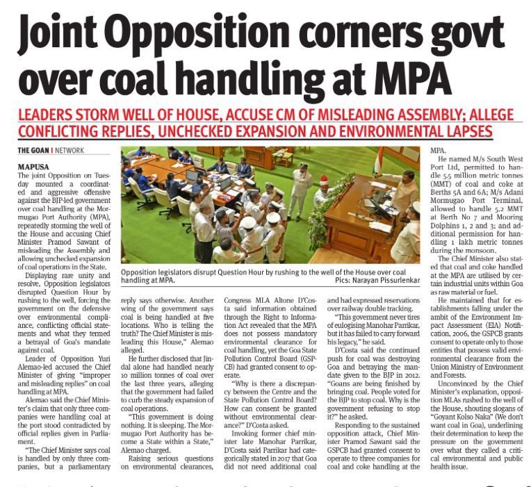 Joint Opposition corners govt over coal handling at MPA