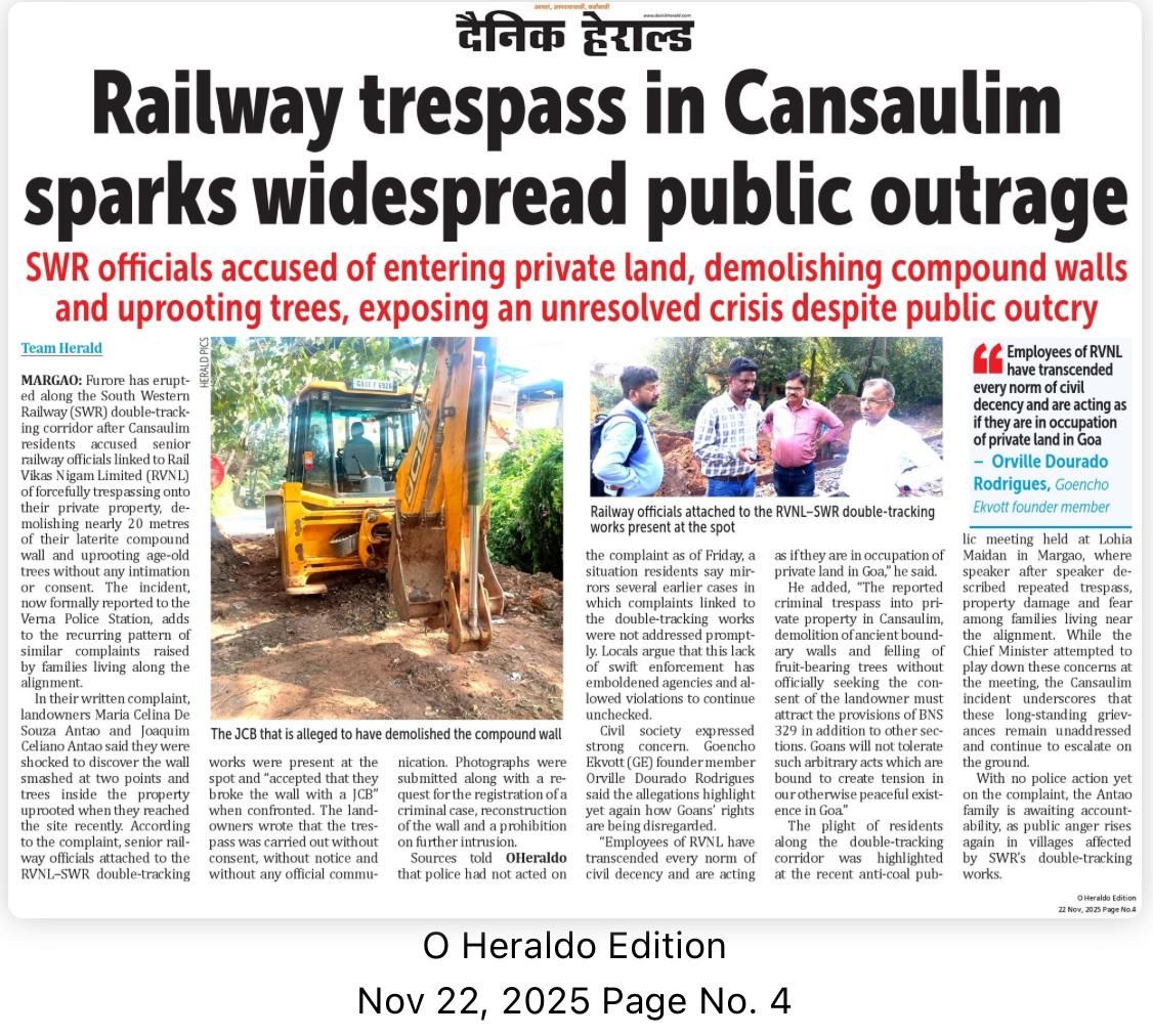 Railway trespass in Cansaulim sparks widespread public outrage