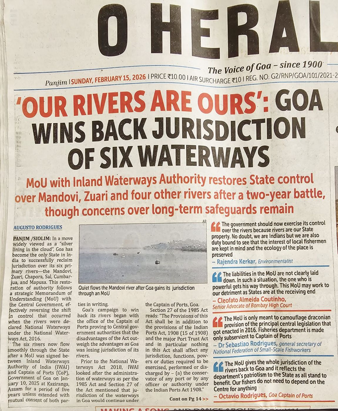 Newspaper: Our rivers are ours, Goa wins back jurisdiction