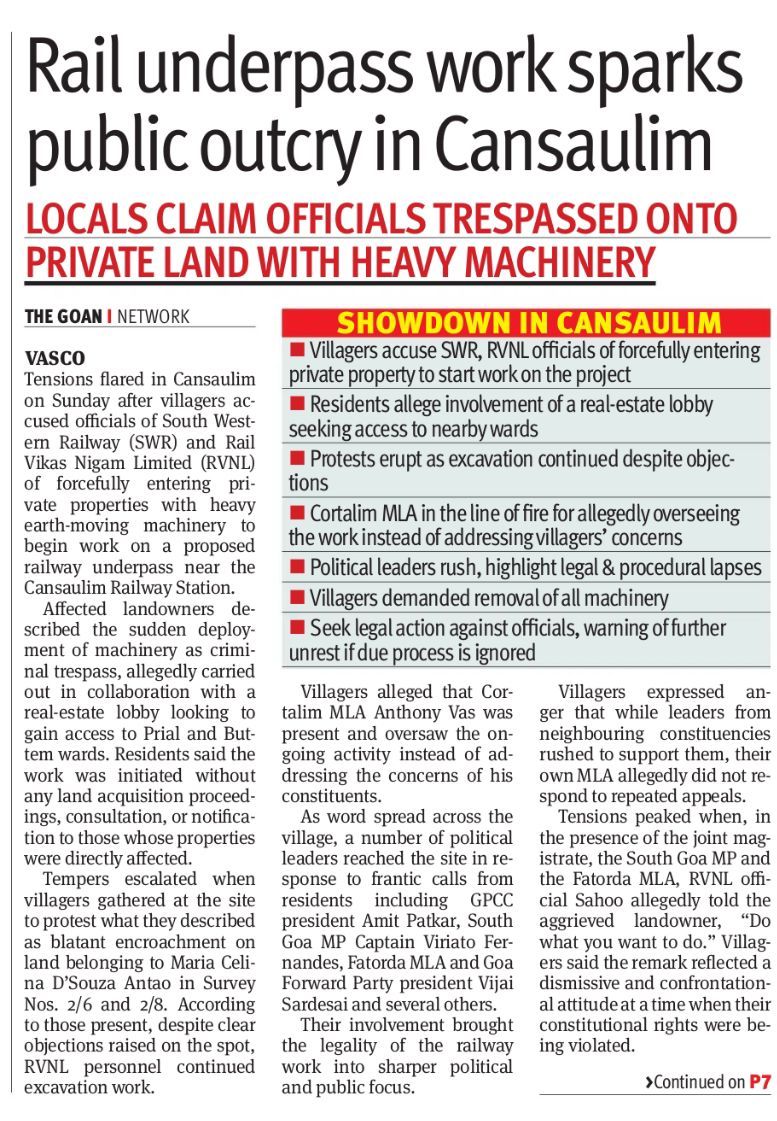 Rail underpass work sparks public outcry in Cansaulim