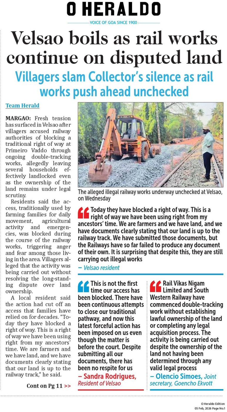Velsao boils as rail works continue on disputed land